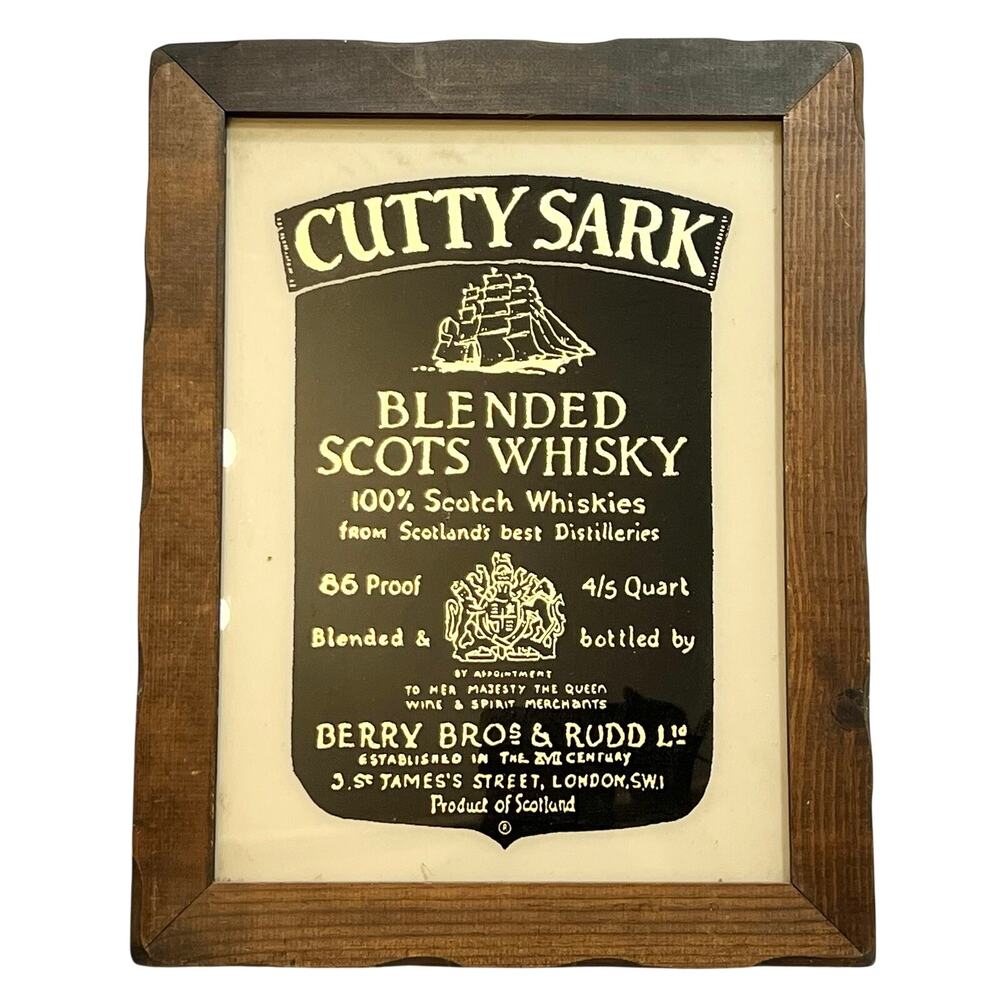 Vintage Cutty Sark Blended Scots Whisky Mirror Sign Framed Pub Bar Decor 14x18